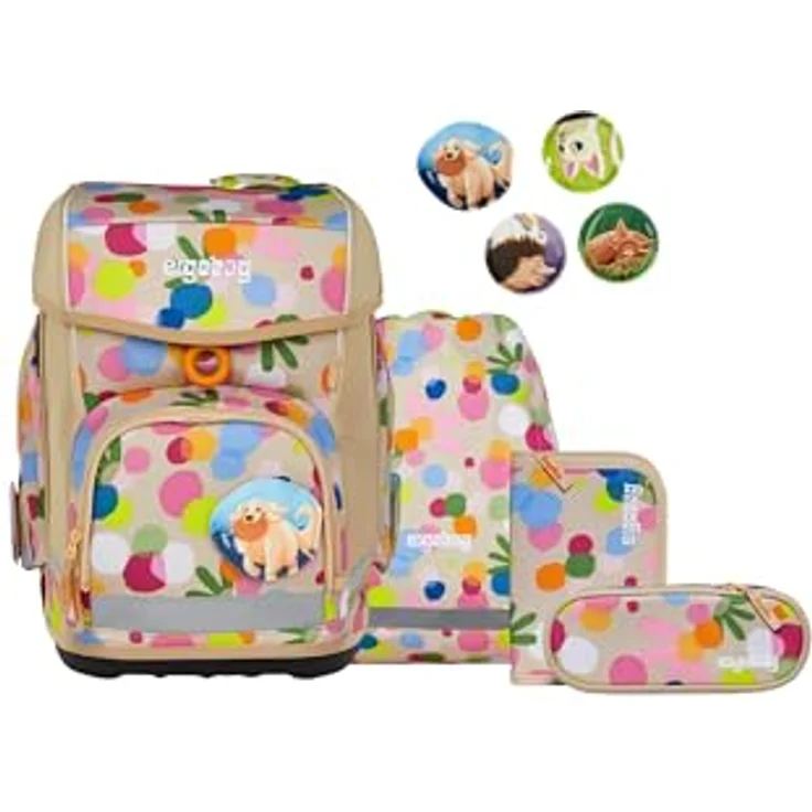 ergobag cubo Set, ergonomischer Schulrucksack 5-teilig mit höhenverstellbarem Tragesystem, reflektierenden Elementen und individualisierbaren Kletties, für 1. Klasse Grundschule, Mädchen und Jungen – Bild 1