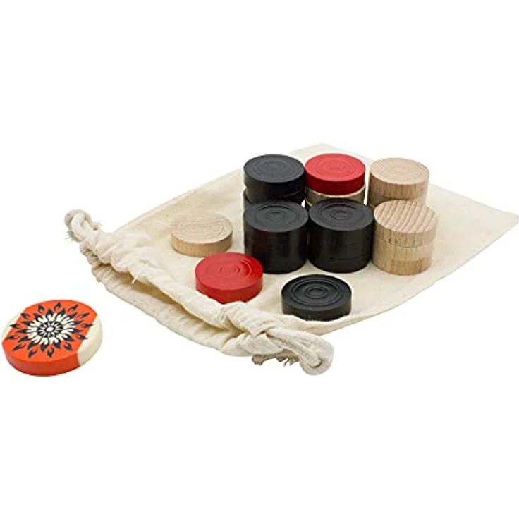Gico Carrom Manufaktur Spielsteine Turnier Extra – Set mit Striker, 2104, Holz, 31 mm Durchmesser, schwarz/natur/rot – Bild 1