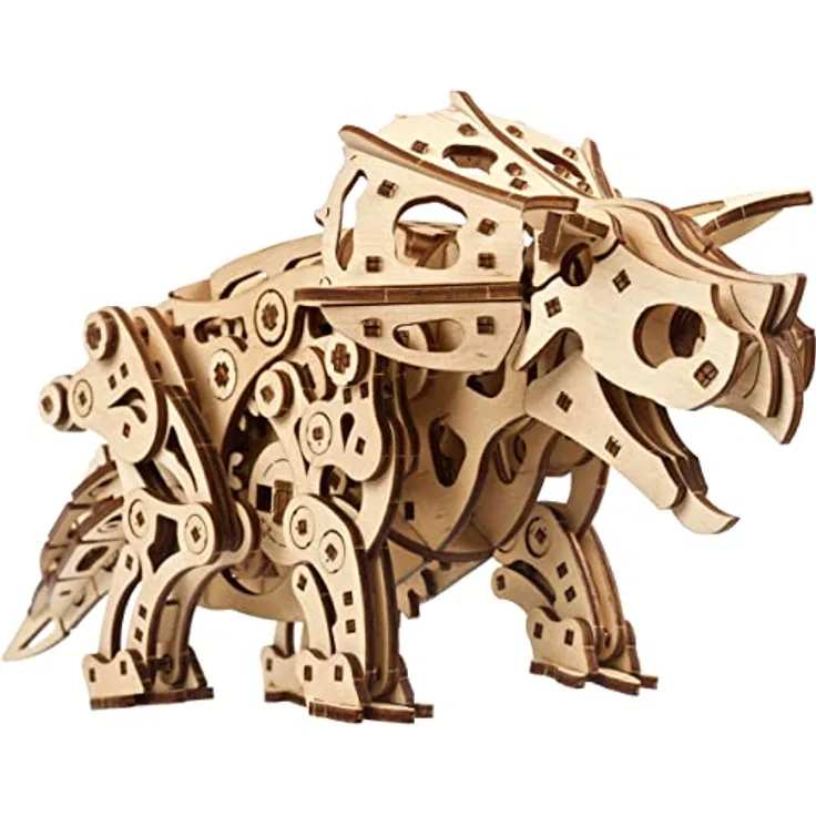 UGEARS Triceratops Dinosaurier 3D Holzpuzzle, Mechanisches Modell im Maßstab 1:32 mit Lebensechtem Gang, DIY Bausatz für Erwachsene, 400 Teile, 8+ Stunden Spielzeit
