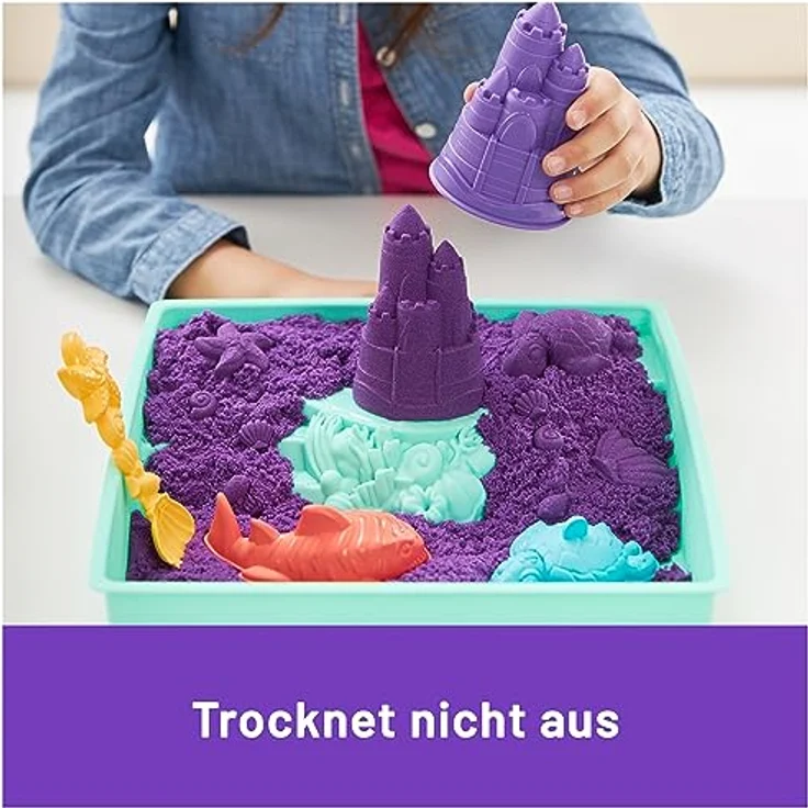 Spin Master Kinetic Sand Kreativset, 454 g, lila mit Förmchen und Sandbox für kreatives Sandspiel – Bild 4