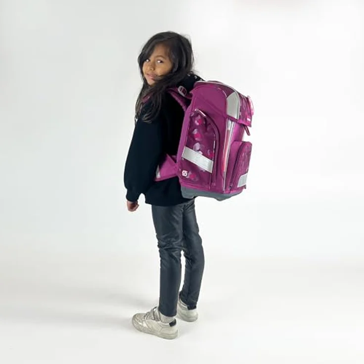 Schneiders Vienna Ergolite Berry Paw Schulranzen, ergonomische Schultasche aus recycelten PET-Flaschen, 22 Liter Volumen, inkl. LED-Leuchtstäbe und Zubehör – Bild 3