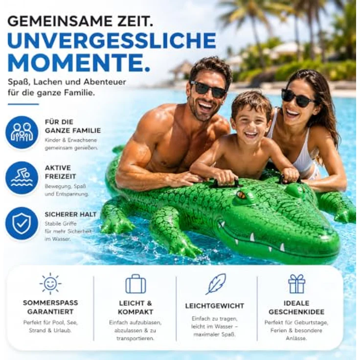 TK Gruppe Timo Klingler XXL Krokodil Aufblasbare Luftmatratze, 160 cm Schwimmring für Pool und Wasser, robustes PVC für Erwachsene und Kinder – Bild 4