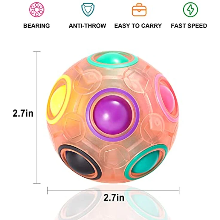 Vdealen Regenbogen-Puzzleball, Magischer Zappelball aus umweltfreundlichem ABS, Stressabbau- und Geschicklichkeitsspiel für Kinder, Teens & Erwachsene, 7 cm Durchmesser – Bild 2