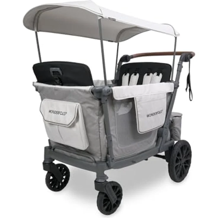 Wonderfold L4 Quad-Kinderwagen, Kompakter Bollerwagen für 4 Kinder mit seitlicher Tür, 360°-Rädern und Klappmechanismus, Grau – Bild 1