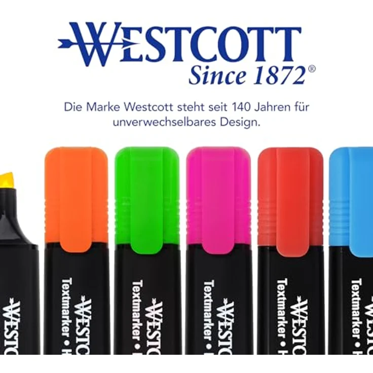 WESTCOTT Textmarker farbsortiert, 6 St., Ergonomisch mit Keilspitze, schnell trocknend, verschiedene Farben – Bild 6