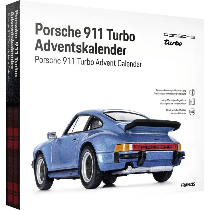 Franzis Adventskalender Porsche 911 Turbo Bausätze Adventskalender, metallic-blau, Maßstab 1:43, Soundmodul