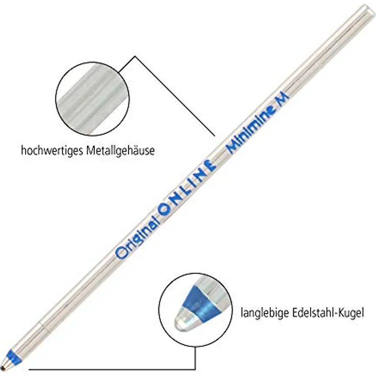 10x Mini-Kugelschreiber Ersatzminen von Online, Internationale Standard D1 Minen, Strichstärke M, dokumentenecht, Set Kugelschreiberminen, Schreibfarbe blau – Bild 3