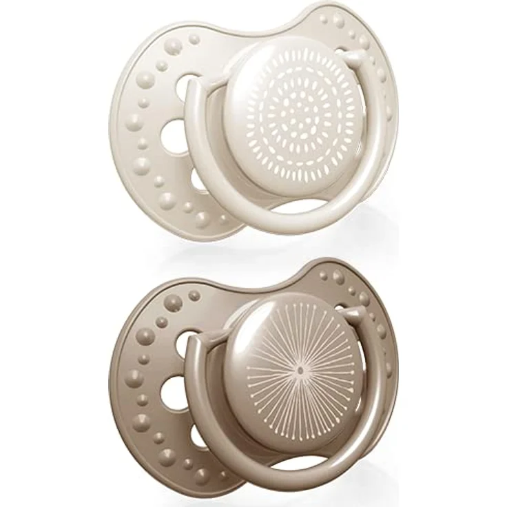 LOVI Schnuller 6-18 Monate, Silikon, BPA-frei, Hygieneschutzhülle, Harmony Kollektion, 2 Stück, Beige – Bild 1