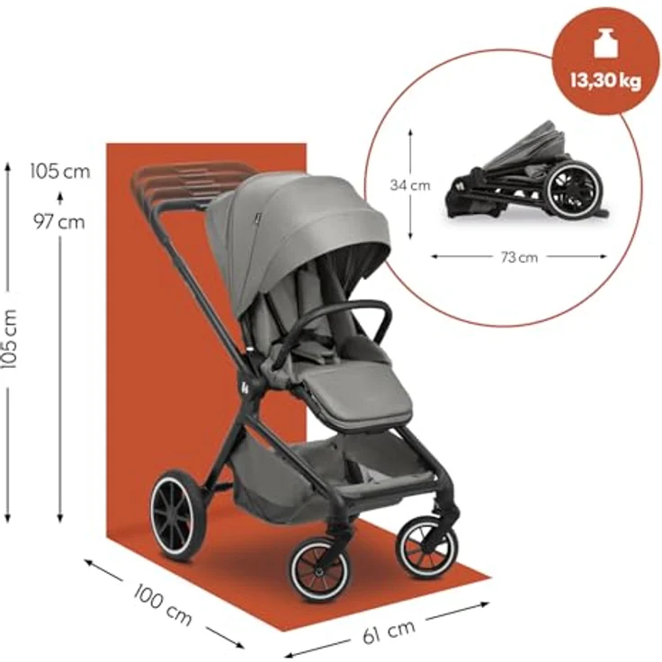 hauck Move N Care, Dark Grey - Kinder Buggy ab Geburt bis 22 kg, Wendbarer Sitz, XL Verdeck mit UPF 50+, Federung & Gummi Räder, Höhenverstellbarer Schieber, Inklusive Adapter – Bild 3