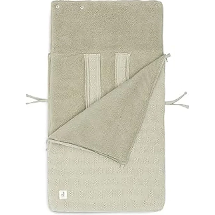 Jollein Fußsack Grain Knit Olive Green - Für Babyschale Kinderautositz Gruppe 0+ und Kinderwagen - Für 3- und 5-Punkt-Gurt – Bild 4
