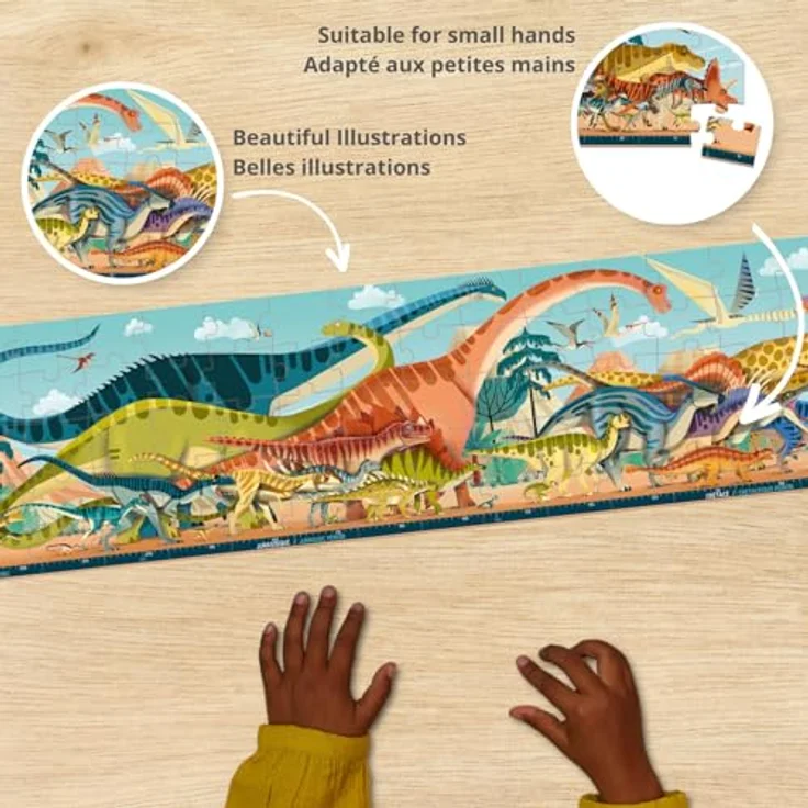 Janod Kinder-Panoramapuzzle Dino, 100 Teile, 1 Meter lang, FSC-zertifizierte Pappe, Pflanzenfarbe, ab 6 Jahre, J05831 – Bild 2