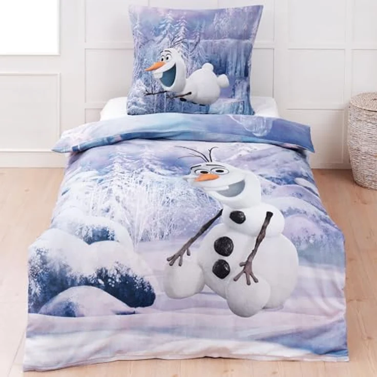 BERONAGE Frozen Kinder Bettwäsche Die Eiskönigin Olaf Der Schneemann 135 x 200 cm + 80 x 80 cm 100% Baumwolle Renforcé-Linon-Qualität Disney Elsa Anna Sven Kristoff Snowman Deutsche Größe – Bild 3