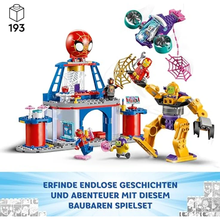 LEGO Marvel Spidey und Seine Super-Freunde Das Hauptquartier von Spideys Team, Spider-Man-Spielzeug mit Fahrzeug und Mech – Bild 3
