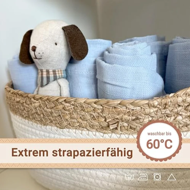 ZOLLNER 10er Set Musselin Spucktücher, 70x70 cm, aus 100% Baumwolle, hautfreundlich, weich, saugstark, waschbar bis 60°C, hellblau – Bild 5