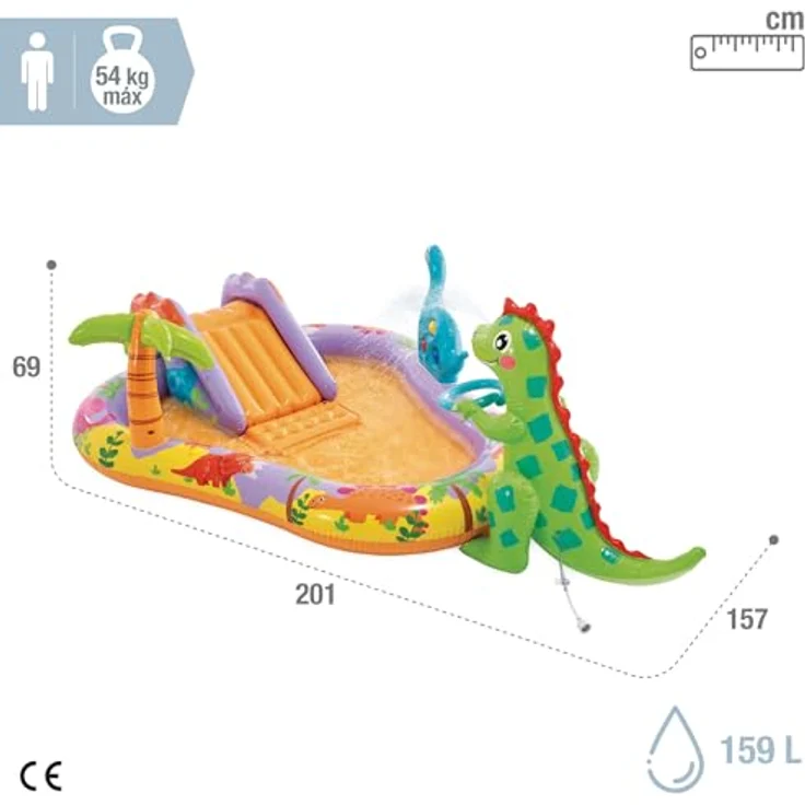 Intex Dino Park Wasserspielzentrum, aufblasbarer Dinosaurier mit Rutsche und Wassersprüher, 201 x 157 x 69 cm, für Kinder ab 2 Jahren, max. 54 kg, inkl. 6 Bälle – Bild 5