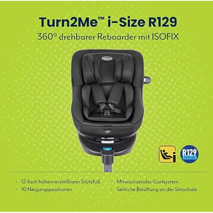 Graco Turn2Me™ i-Size R129 Autokindersitz, 360° Drehmechanismus, ISOFIX, TrueShield™ Seitenaufprallschutz – Bild 2