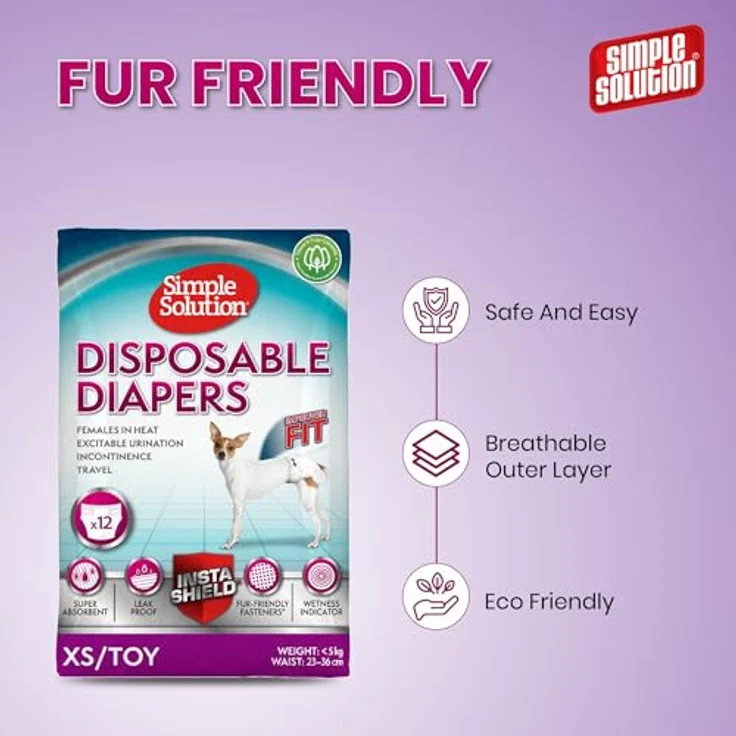 Simple Solution Einweg-Hundewindel für Hündinnen, saugfähige Windeln mit elastischem Bund und Nässeindikator, 12 Stück – Bild 3