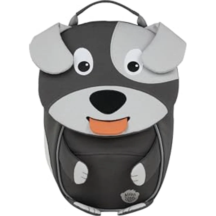 Affenzahn Kleiner Freund Kindergarten-Rucksack für 1-3 Jährige, ergonomisch und reflektierend mit Ziehzunge und Namensschild, Hund-Design, Grau – Bild 1