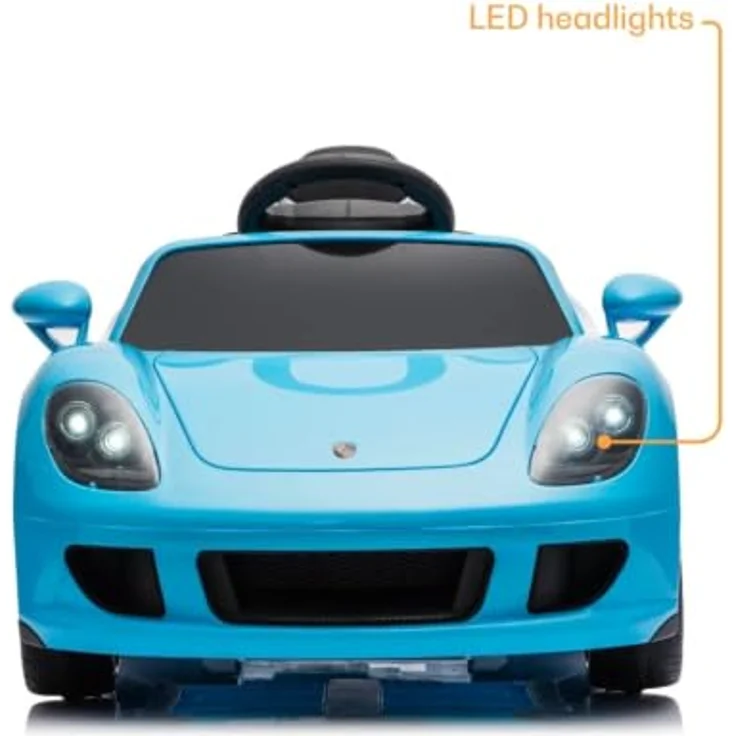 Porsche Carrera GT Elektro-Kinderauto 12V, lizenziertes Elektroauto für Kinder (1-5 Jahre), mit Ledersitz, Fernbedienung, Bluetooth und EVA-Reifen, Blau – Bild 3