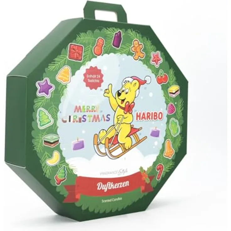 HARIBO Adventskalender Duftkerze Teelichter 2024, limitierte Edition für die Vorweihnachtszeit