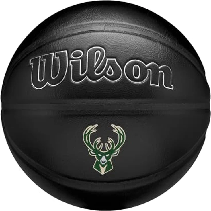 Wilson NBA Basketball Milwaukee Bucks, Lederverbundstoff mit gesticktem Mannschaftswappen, für den Innenbereich – Bild 1