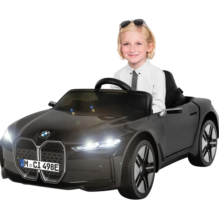 Actionbikes Motors BMW i4 Kinder Elektroauto, lizenziertes Elektrofahrzeug mit Fernbedienung, LED-Beleuchtung und 3-Punkt-Sicherheitsgurt, Schwarz