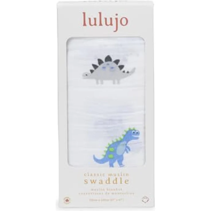 Lulujo Baby-Mulltuch Spucktuch mit schönem Motiv Dino 120 x 120 cm Baumwolle – Bild 6