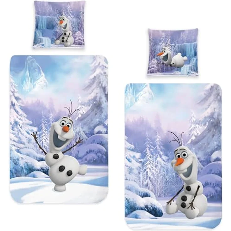 BERONAGE Frozen Kinder Bettwäsche Die Eiskönigin Olaf Der Schneemann 135 x 200 cm + 80 x 80 cm 100% Baumwolle Renforcé-Linon-Qualität Disney Elsa Anna Sven Kristoff Snowman Deutsche Größe – Bild 2