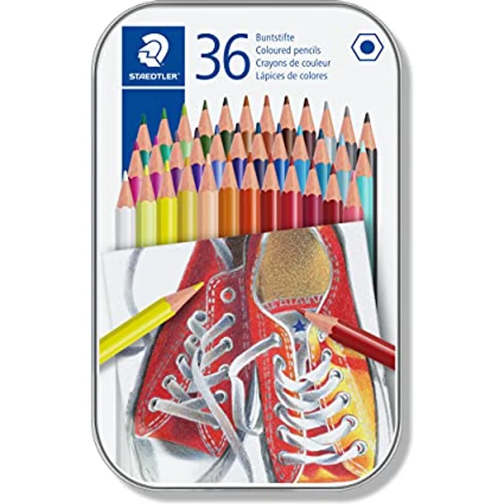 STAEDTLER Buntstifte, traditionelle Sechskantform, entsprechend Spielzeugrichtlinie EN71, Metalletui mit 36 leuchtenden Farben, 175 M36 – Bild 1