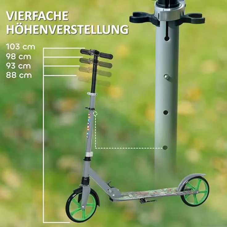 AIYAPLAY Kinderroller Klappbar mit Verstellbare Lenkerhöhe, Stoßdämpfende Vordergabel, Hinterradbremse, für Kinder ab 6-12 Jahren, Grün – Bild 3