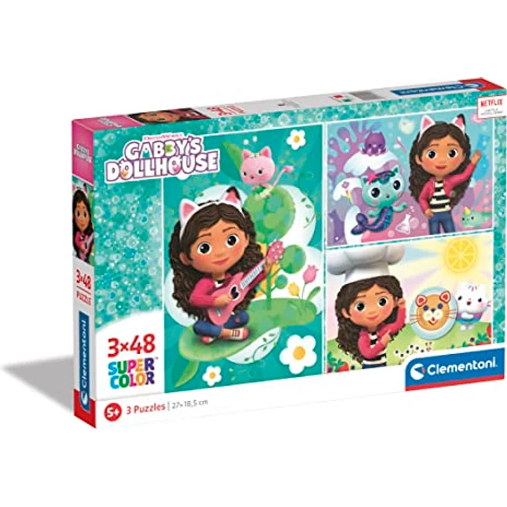 Clementoni DreamWorks Gabby's Dollhouse, 3 Puzzle mit 48 Teilen, buntes Kinderpuzzle mit Leuchtkraft für Kinder ab 5 Jahren, 25290 – Bild 1
