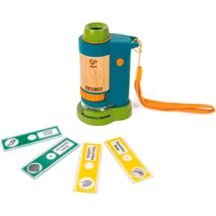 Hape Nature Fun Tragbares Mikroskop zum Entdecken aus Bambus und pflanzlichem Kunststoff, mit Licht und Objekträgern, ab 4 Jahre – Bild 1