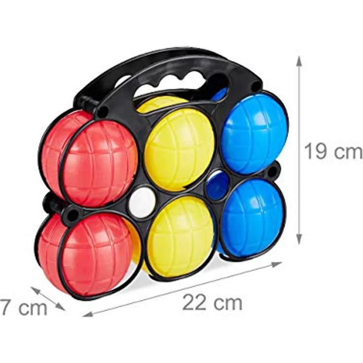 Relaxdays Unisex Jugend Spiel, Farben, Kunststoff, & Tragekorb, Relaxdays Boccia Spiel 6 Petanque Kugeln in 3 Farben Kunststoff mit Zielkugel Tragekorb Boule, Bunt, H x B T ca. 19 22 7 cm EU – Bild 4