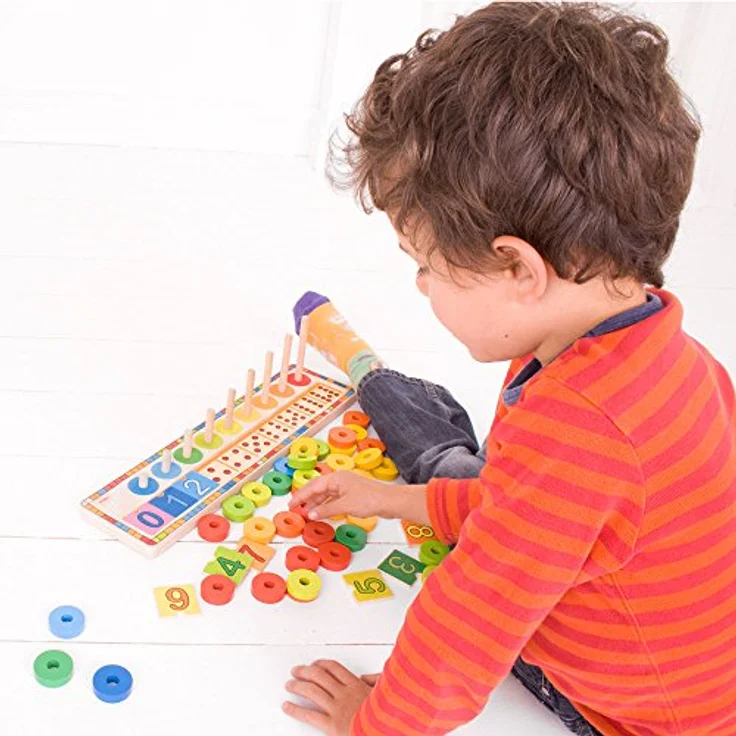 Bigjigs Wooden Learning Game Counting, 55-teiliges Lernspielzeug zum Zählen für Kinder ab 2 Jahren, bunt – Bild 8