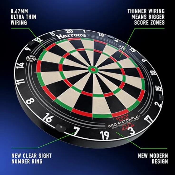 Harrows Pro Matchplay 2, Dartscheibe in offizieller Größe mit ultradünnem Messerdraht, für maximale Punktzahl, kompatibel mit Dartscheibenständer und Beleuchtung – Bild 2