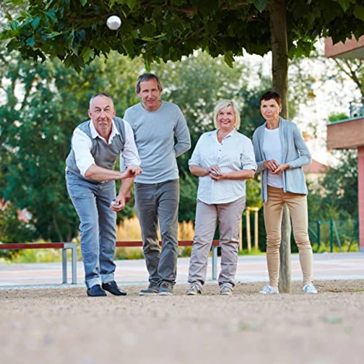 relaxdays Boule Set, Metall Spielball Set mit 6 Kugeln, tragbar, silber und schwarz – Bild 6