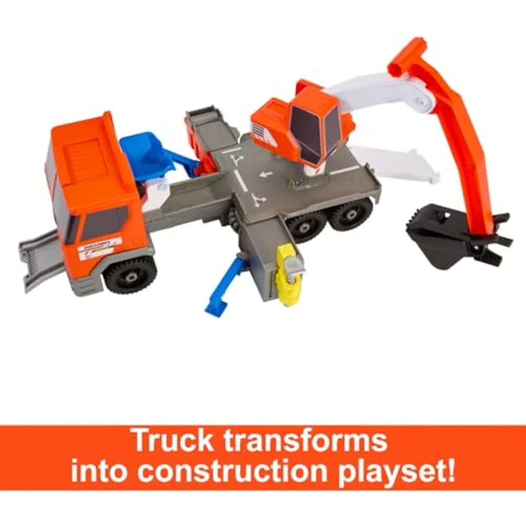 Matchbox Action Drivers Transforming Excavator, Spielzeug-Baulastwagen mit Bohrstation, Kran, Felsentrichter und Muldenkipper im Maßstab 1:64, HPD64 – Bild 3