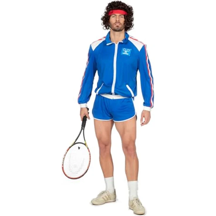 Wilbers Tennis 80's, Retro-Tennis-Outfit bestehend aus Jacke mit Reißverschluss und Shorts, 100 % Polyester – Bild 1