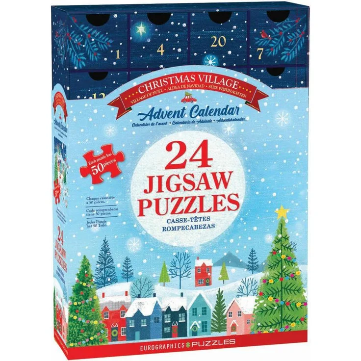 Eurographics Advent Calendar Christmas Village, 24 x 50-teiliges Puzzle mit festlichen Designs