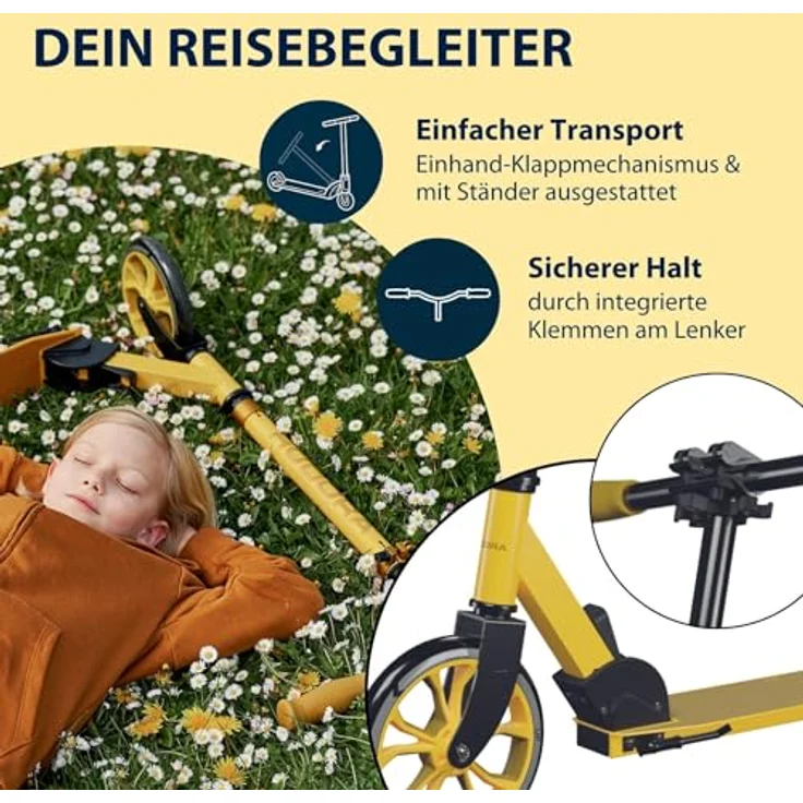 Hudora Cityroller Scooter Up 200, höhenverstellbarer und einklappbarer Kick-Scooter für Kinder, Alu-Leichtbauweise, Zweifarbendesign, mit Reflektoren – Bild 5