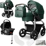 Bergsteiger Capri 4-in-1 Kombikinderwagen – Babywanne, Sportsitz, i-Size Babyschale, Isofix-Station, Luftreifen, höhenverstellbar, faltbar, mit Zubehör