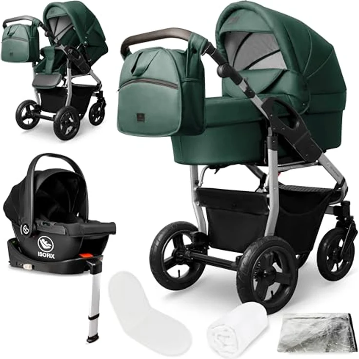 Bergsteiger Capri 4-in-1 Kombikinderwagen – Babywanne, Sportsitz, i-Size Babyschale, Isofix-Station, Luftreifen, höhenverstellbar, faltbar, mit Zubehör – Bild 1