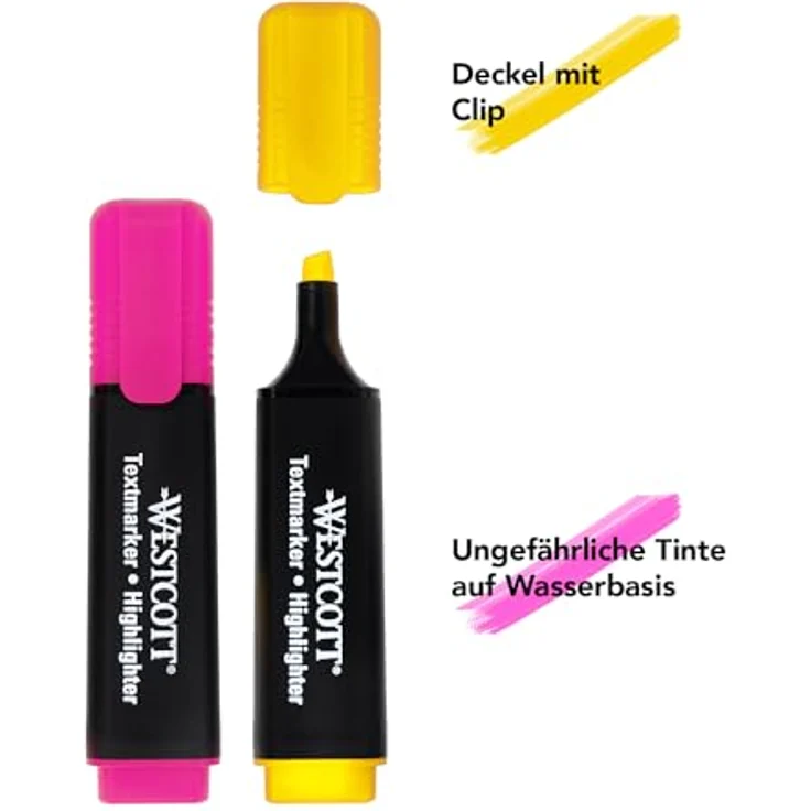 Westcott Textmarker 4 Stück in Grün, Gelb, Orange, Pink | 4er Pack Highlighter Marker in leuchtenden Farben | 2-5 mm Strichstärke | Premium Tinte aus Deutschland | E-744249 00 – Bild 5