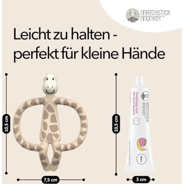 Matchstick Monkey Zahnungs-Set - Gigi Giraffe Beißring + Bio Zahnungsgel Erdbeere-Banane, Vegan, Tierversuchsfrei, BPA-frei – Bild 4