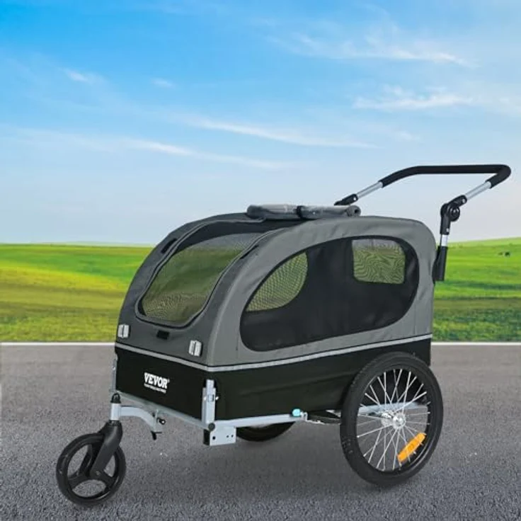 VEVOR 2-in-1 Hundeanhänger Fahrradanhänger & Kinderwagen, 40 kg Tragfähigkeit, faltbar, Kohlenstoffstahl, 600D Oxford-Gewebe, 1470 x 720 x 780 mm als Anhänger, 1530 x 720 x 825 mm als Jogger – Bild 8