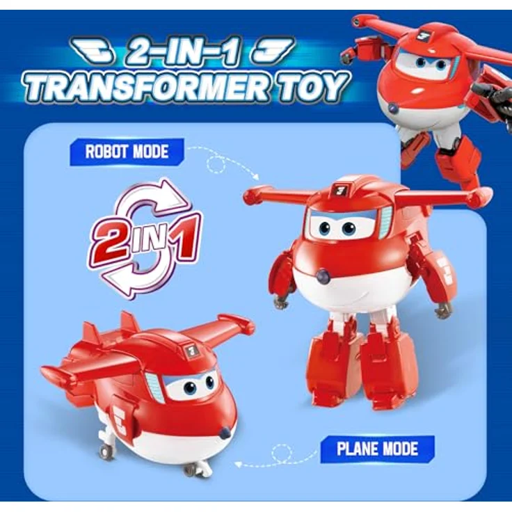 Super Wings Transformations-Flugzeug Supercharged Jett, 12,7 cm große 2-in-1 Spiel-Figur, Flugzeug- und Roboter-Modus, rot – Bild 2