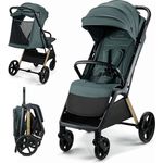 Kinderkraft LOOM Buggy bis 27 kg, leichter Kinderwagen mit vergrößertem Verdeck, gepolsterten Rädern, liegender Position und geräumigem Korb, Grün