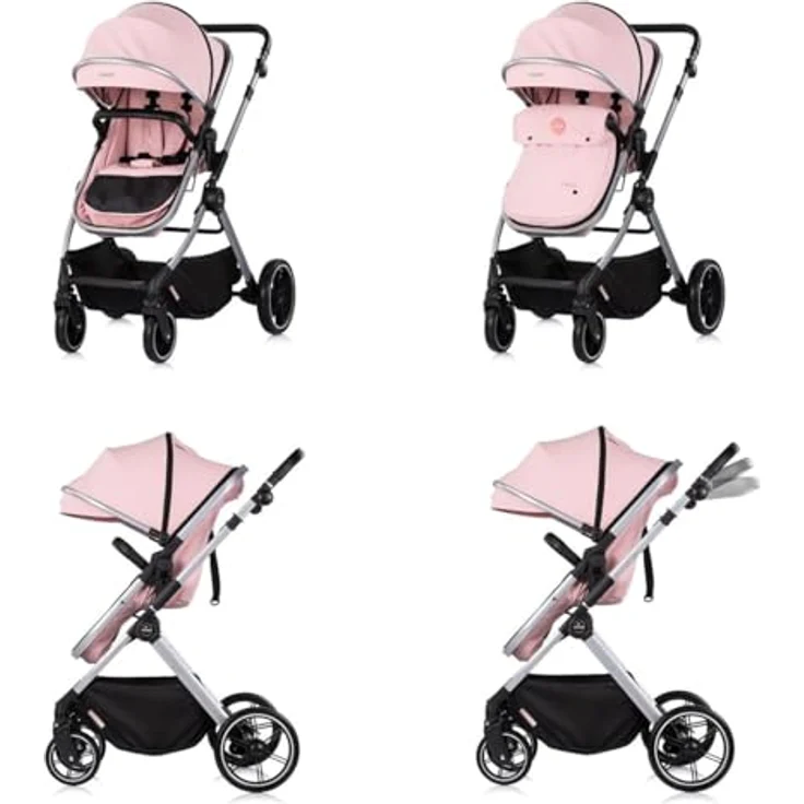 Chipolino Kombikinderwagen Pearl 2 in 1, umbaubar mit Rucksack, Fußsack und Federung, rosa – Bild 3