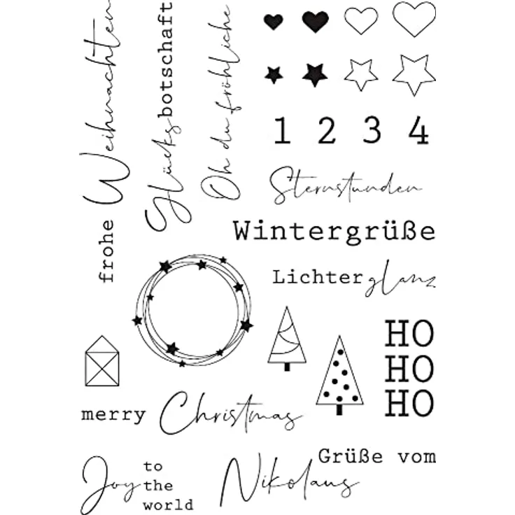 VBS Silikonstempel "Lichterglanz", 28-teiliges Set mit Weihnachtsmotiven, von 0,7 cm bis 11 cm