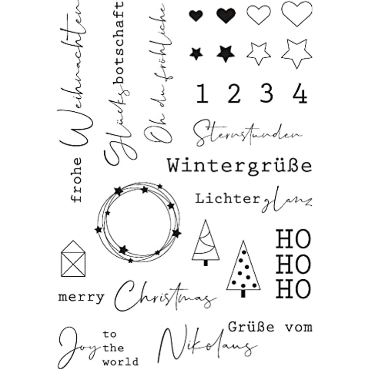 VBS Silikonstempel "Lichterglanz", 28-teiliges Set mit Weihnachtsmotiven, von 0,7 cm bis 11 cm